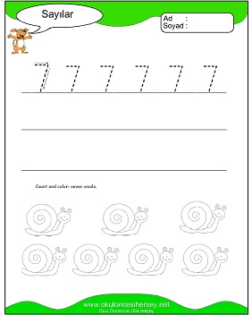 okul öncesi 1 sayısı çizgi çalışması